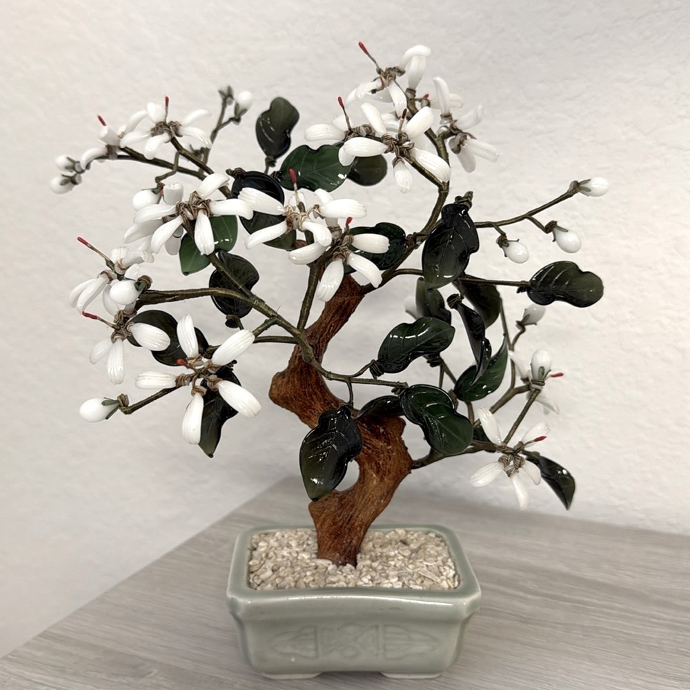 Vintage Bonsai Glass white jasmine jade